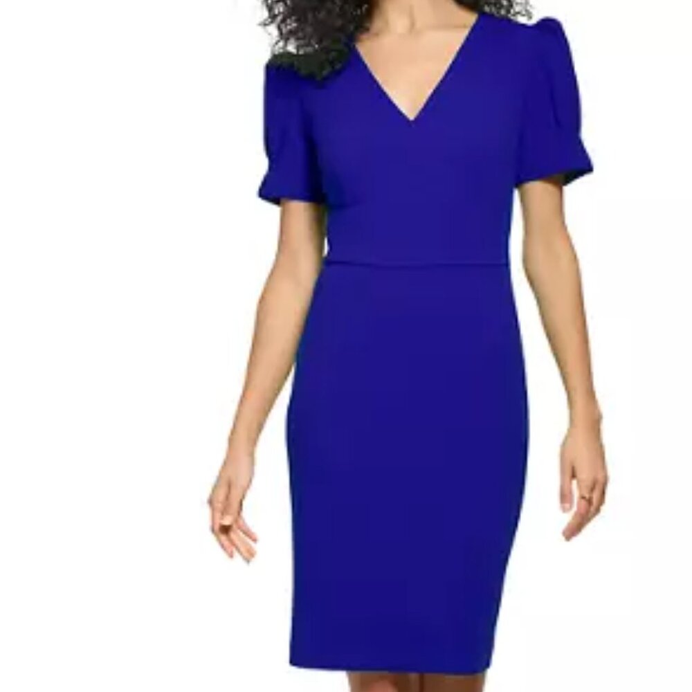 DKNY - Short Sleeve V-Neck Solid Sheath Dress